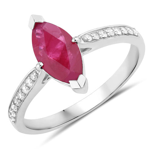 Bids.com 1.51 Carat Genuine Ruby and White Diamond 14K White Gold Ring Rings