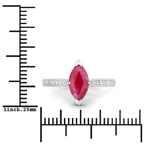 Bids.com 1.51 Carat Genuine Ruby and White Diamond 14K White Gold Ring Rings