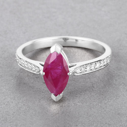 Bids.com 1.51 Carat Genuine Ruby and White Diamond 14K White Gold Ring Rings
