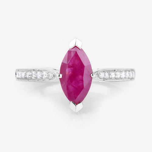 Bids.com 1.51 Carat Genuine Ruby and White Diamond 14K White Gold Ring Rings