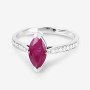Bids.com 1.51 Carat Genuine Ruby and White Diamond 14K White Gold Ring Rings