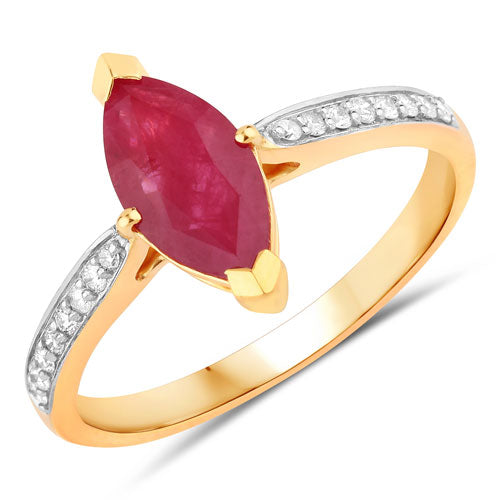 Bids.com 1.51 Carat Genuine Ruby and White Diamond 14K Yellow Gold Ring Rings