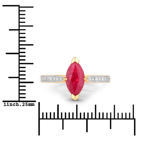 Bids.com 1.51 Carat Genuine Ruby and White Diamond 14K Yellow Gold Ring Rings
