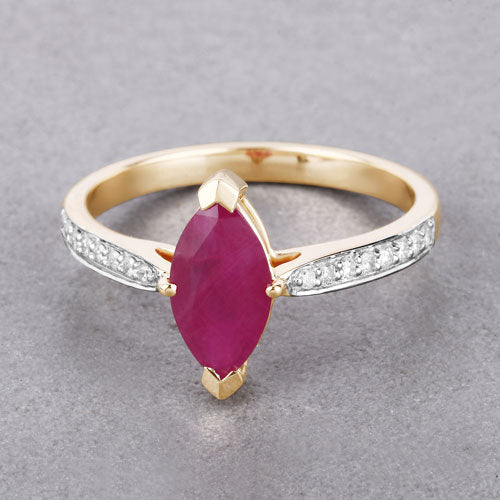 Bids.com 1.51 Carat Genuine Ruby and White Diamond 14K Yellow Gold Ring Rings