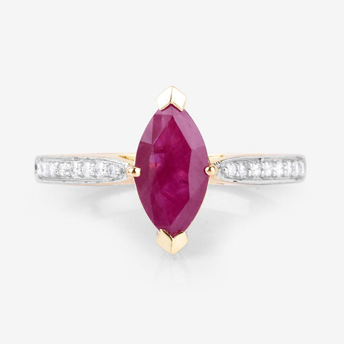 Bids.com 1.51 Carat Genuine Ruby and White Diamond 14K Yellow Gold Ring Rings