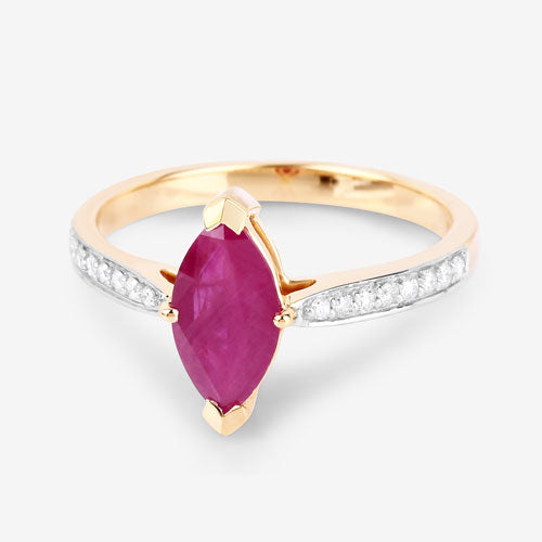 Bids.com 1.51 Carat Genuine Ruby and White Diamond 14K Yellow Gold Ring Rings