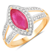 Bids.com 1.06 Carat Genuine Ruby and White Diamond 14K Yellow Gold Ring Rings
