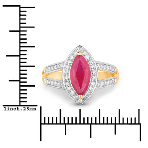 Bids.com 1.06 Carat Genuine Ruby and White Diamond 14K Yellow Gold Ring Rings