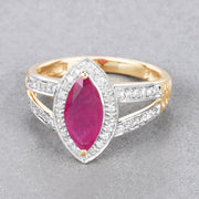 Bids.com 1.06 Carat Genuine Ruby and White Diamond 14K Yellow Gold Ring Rings