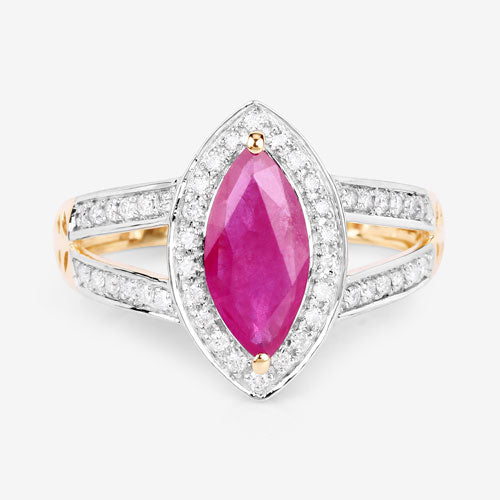 Bids.com 1.06 Carat Genuine Ruby and White Diamond 14K Yellow Gold Ring Rings