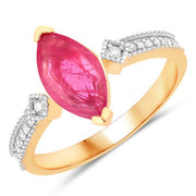 Bids.com 1.01 Carat Genuine Ruby and White Diamond 14K Yellow Gold Ring Rings