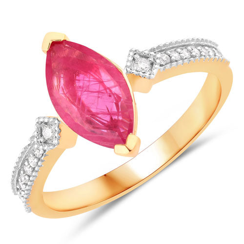 Bids.com 1.01 Carat Genuine Ruby and White Diamond 14K Yellow Gold Ring Rings