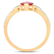 Bids.com 1.01 Carat Genuine Ruby and White Diamond 14K Yellow Gold Ring Rings