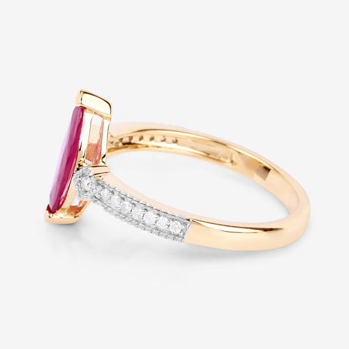 Bids.com 1.01 Carat Genuine Ruby and White Diamond 14K Yellow Gold Ring Rings