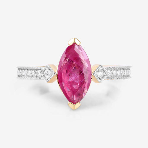 Bids.com 1.01 Carat Genuine Ruby and White Diamond 14K Yellow Gold Ring Rings