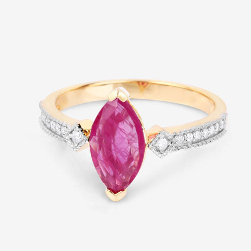 Bids.com 1.01 Carat Genuine Ruby and White Diamond 14K Yellow Gold Ring Rings