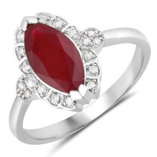 Bids.com 1.54 Carat Genuine Ruby and White Diamond 14K White Gold Ring Rings