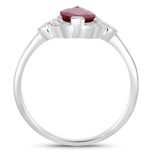Bids.com 1.54 Carat Genuine Ruby and White Diamond 14K White Gold Ring Rings
