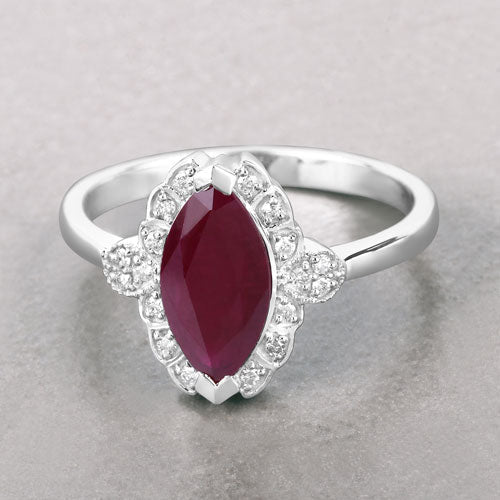 Bids.com 1.54 Carat Genuine Ruby and White Diamond 14K White Gold Ring Rings