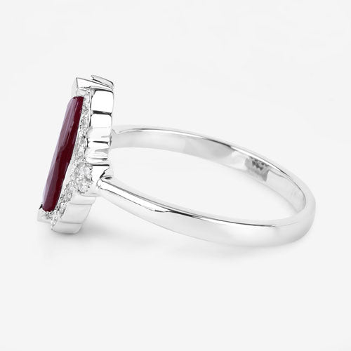 Bids.com 1.54 Carat Genuine Ruby and White Diamond 14K White Gold Ring Rings