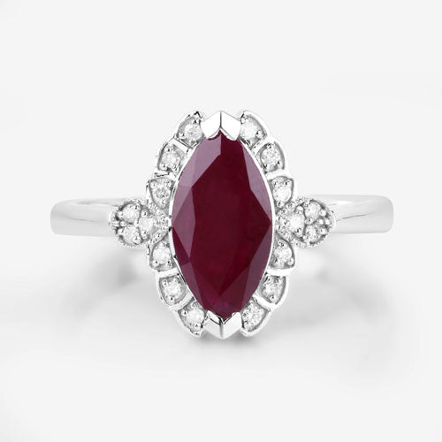 Bids.com 1.54 Carat Genuine Ruby and White Diamond 14K White Gold Ring Rings