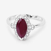 Bids.com 1.54 Carat Genuine Ruby and White Diamond 14K White Gold Ring Rings