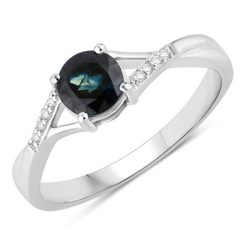 Bids.com 0.88 Carat Genuine Blue Sapphire and White Diamond 14K White Gold Ring Rings