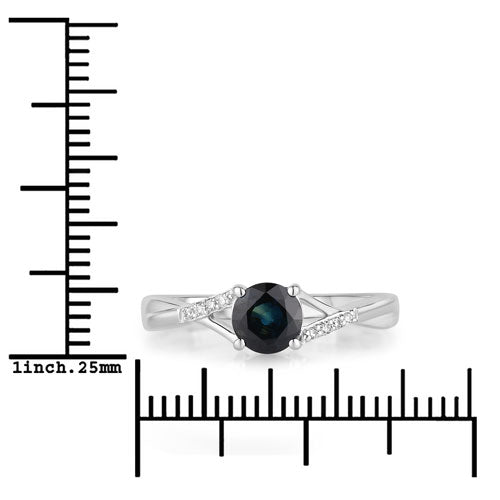 Bids.com 0.88 Carat Genuine Blue Sapphire and White Diamond 14K White Gold Ring Rings