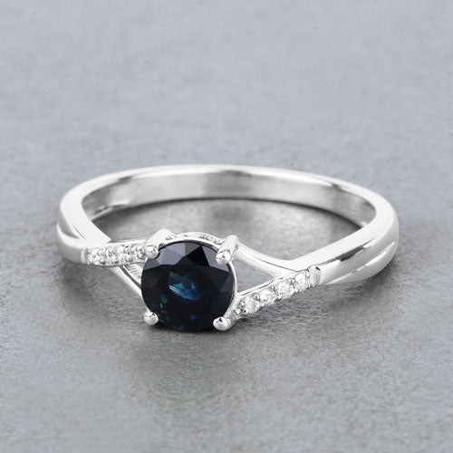 Bids.com 0.88 Carat Genuine Blue Sapphire and White Diamond 14K White Gold Ring Rings