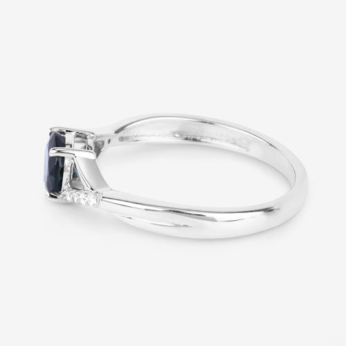 Bids.com 0.88 Carat Genuine Blue Sapphire and White Diamond 14K White Gold Ring Rings