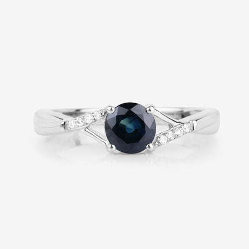 Bids.com 0.88 Carat Genuine Blue Sapphire and White Diamond 14K White Gold Ring Rings