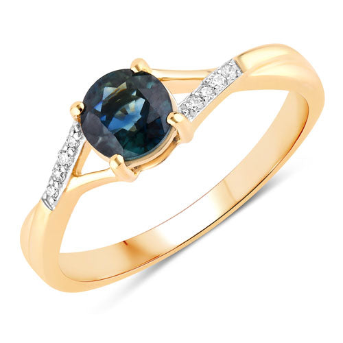 Bids.com 0.88 Carat Genuine Blue Sapphire and White Diamond 14K Yellow Gold Ring Rings