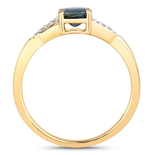 Bids.com 0.88 Carat Genuine Blue Sapphire and White Diamond 14K Yellow Gold Ring Rings