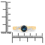 Bids.com 0.88 Carat Genuine Blue Sapphire and White Diamond 14K Yellow Gold Ring Rings