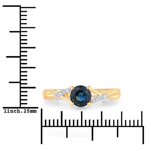 Bids.com 0.88 Carat Genuine Blue Sapphire and White Diamond 14K Yellow Gold Ring Rings