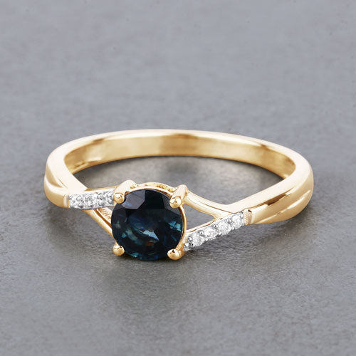 Bids.com 0.88 Carat Genuine Blue Sapphire and White Diamond 14K Yellow Gold Ring Rings