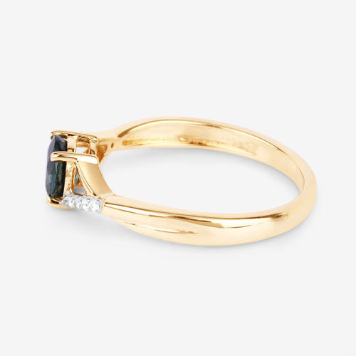 Bids.com 0.88 Carat Genuine Blue Sapphire and White Diamond 14K Yellow Gold Ring Rings