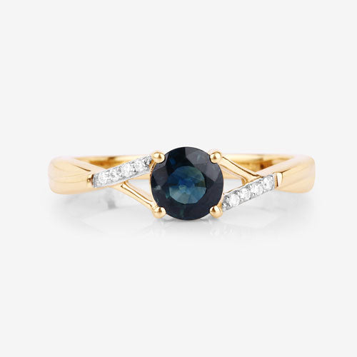 Bids.com 0.88 Carat Genuine Blue Sapphire and White Diamond 14K Yellow Gold Ring Rings