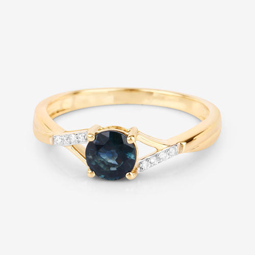 Bids.com 0.88 Carat Genuine Blue Sapphire and White Diamond 14K Yellow Gold Ring Rings
