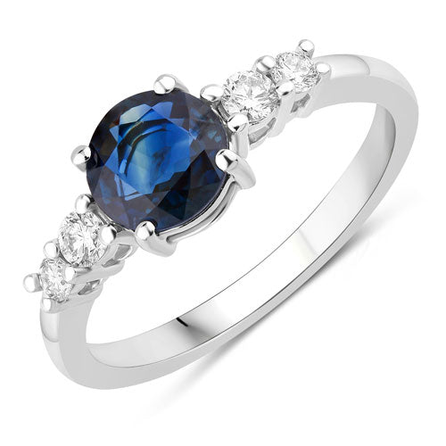 Bids.com 1.38 Carat Genuine Blue Sapphire and White Diamond 14K White Gold Ring Rings