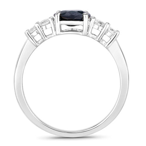 Bids.com 1.38 Carat Genuine Blue Sapphire and White Diamond 14K White Gold Ring Rings