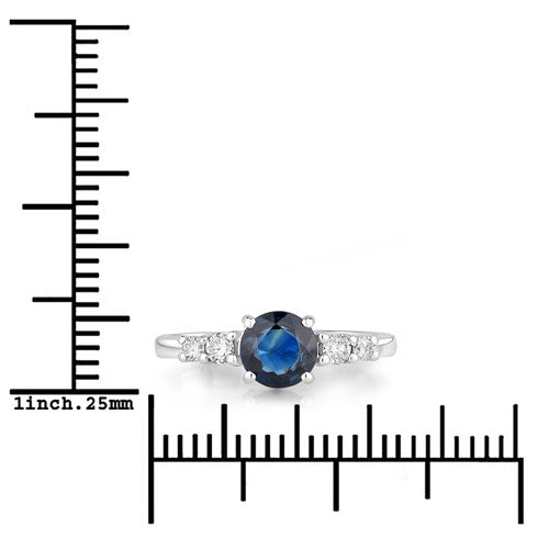 Bids.com 1.38 Carat Genuine Blue Sapphire and White Diamond 14K White Gold Ring Rings