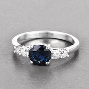 Bids.com 1.38 Carat Genuine Blue Sapphire and White Diamond 14K White Gold Ring Rings