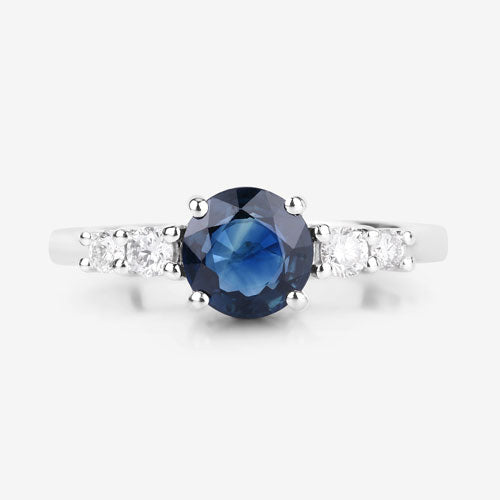 Bids.com 1.38 Carat Genuine Blue Sapphire and White Diamond 14K White Gold Ring Rings