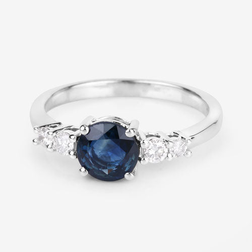 Bids.com 1.38 Carat Genuine Blue Sapphire and White Diamond 14K White Gold Ring Rings