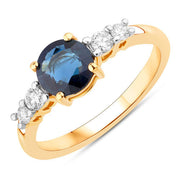 Bids.com 1.38 Carat Genuine Blue Sapphire and White Diamond 14K Yellow Gold Ring Rings