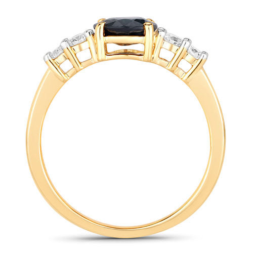 Bids.com 1.38 Carat Genuine Blue Sapphire and White Diamond 14K Yellow Gold Ring Rings