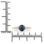 Bids.com 1.38 Carat Genuine Blue Sapphire and White Diamond 14K Yellow Gold Ring Rings