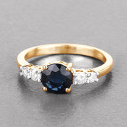 Bids.com 1.38 Carat Genuine Blue Sapphire and White Diamond 14K Yellow Gold Ring Rings