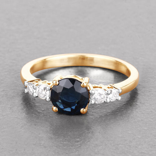 Bids.com 1.38 Carat Genuine Blue Sapphire and White Diamond 14K Yellow Gold Ring Rings
